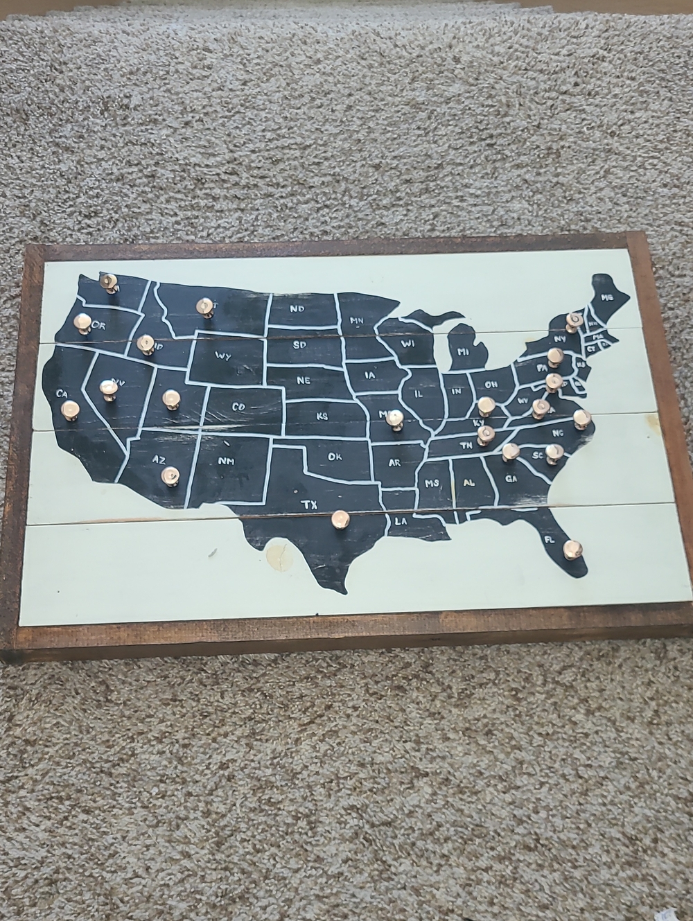 Wooden USA Map Wall Decor with Pins - Black & Cream
